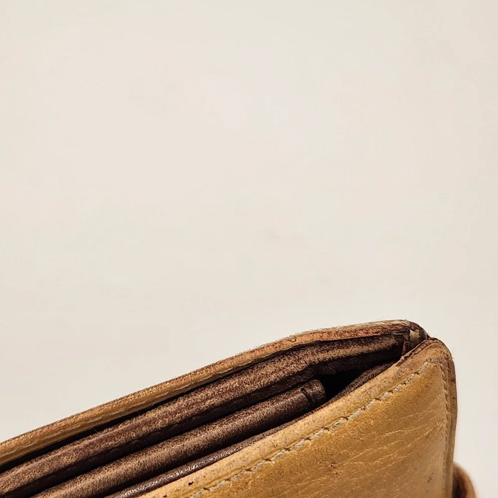 Vintage Loewe Anagram Bifold Wallet Tan Leather Made in Spain Card Coin